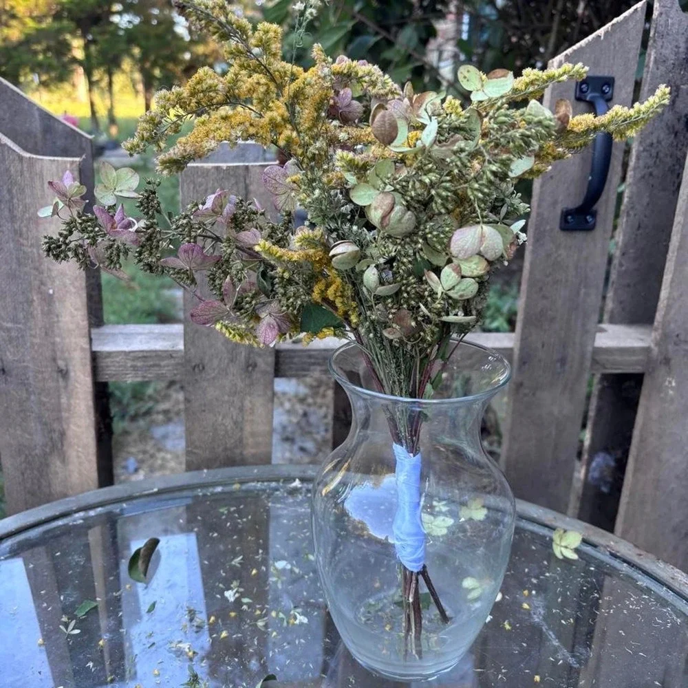 Preserved Goldenrod Hydrangea Bouquet Real Dried Wildflower Bunch Yellow 11in